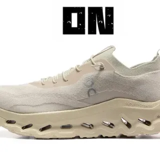 On Beige Gray Engineered Knit Upper Sculpted Hollow Midsole Lifestyle Sneakers