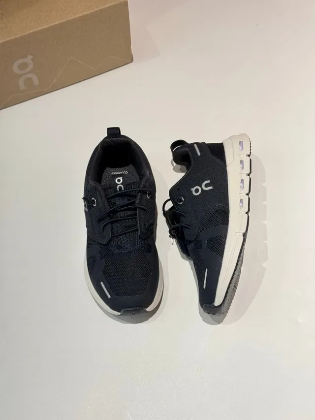 On Cloud Blue and Black Knit Lifestyle Sneakers 8