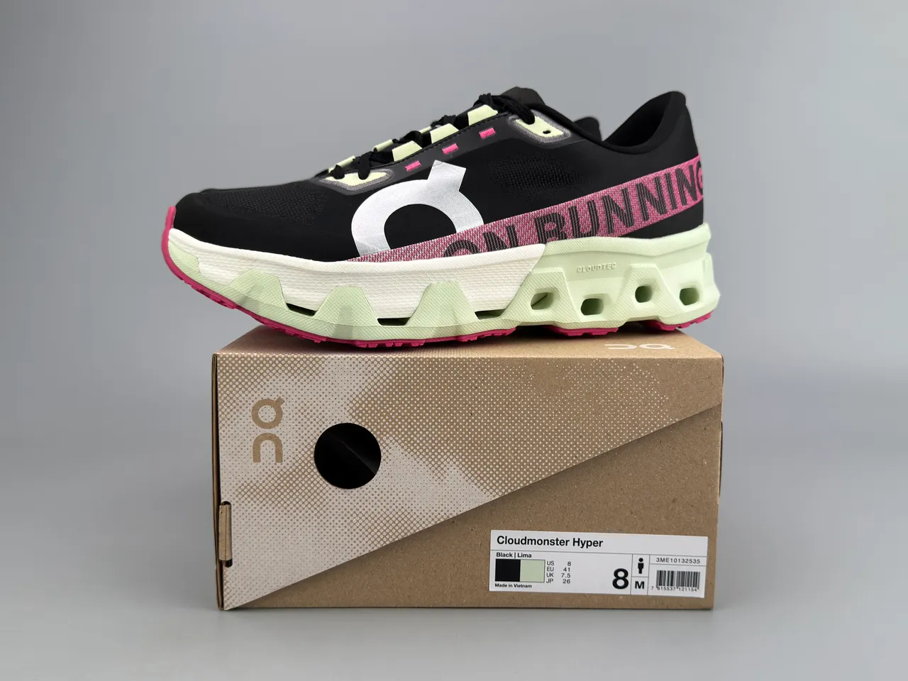 On Cloudmonster Black Pink Lime Green रनिंग जूते 2