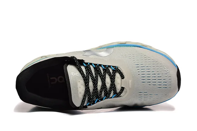 On Cloudmonster gris claro azul teal zapatillas de running 2
