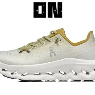 On Cloudmonster Off-White and Mustard Running Shoes