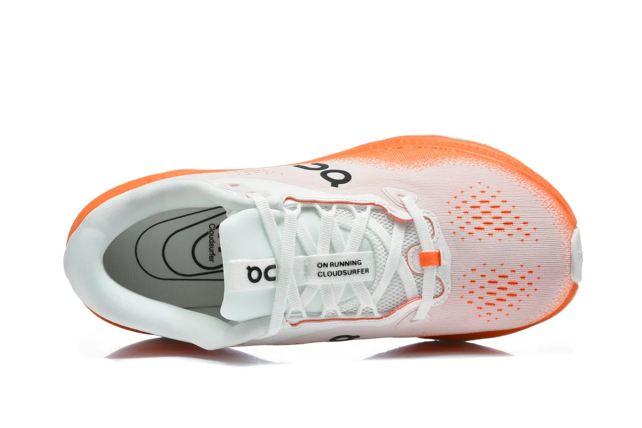 On Cloudsurfer 3 zapatillas blancas naranjas 2
