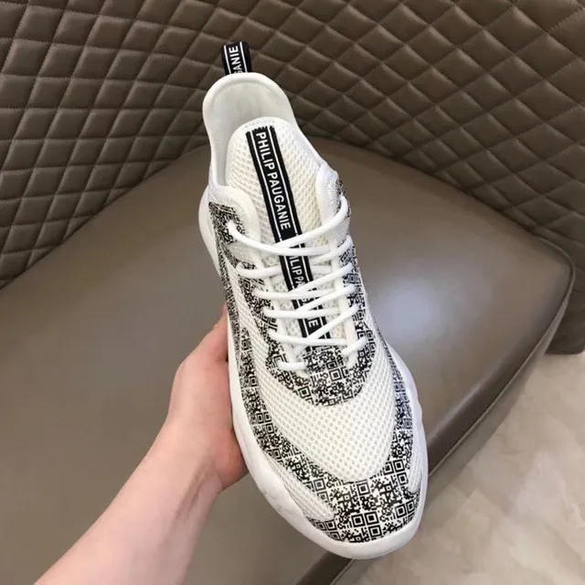Philipp Plein Active White Black Sculpted Sole Geometric Pixelated Overlay Chunky Sneakers 3