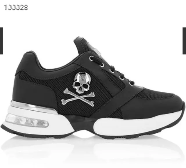 Philipp Plein काले और सफेद चमड़े और जाल के ऊपरी भाग, नक्काशीदार मिडसोल, मोटी स्नीकर 3