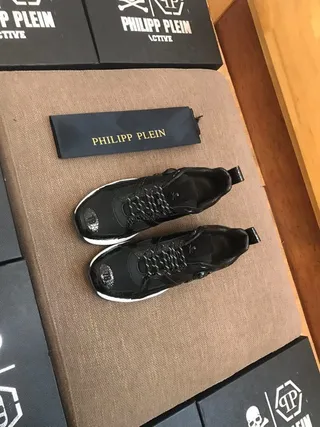 Philipp Plein काली सफेद सोल सांप एम्बॉस्ड पैटेंट लेदर चंकी स्नीकर 2