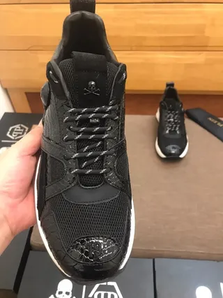 Philipp Plein काली सफेद सोल सांप एम्बॉस्ड पैटेंट लेदर चंकी स्नीकर 6