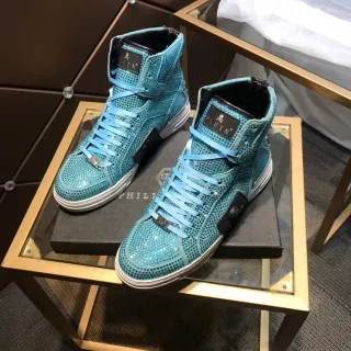 Philipp Plein Crystal-Embellished Turquoise High-Top Lifestyle Sneakers