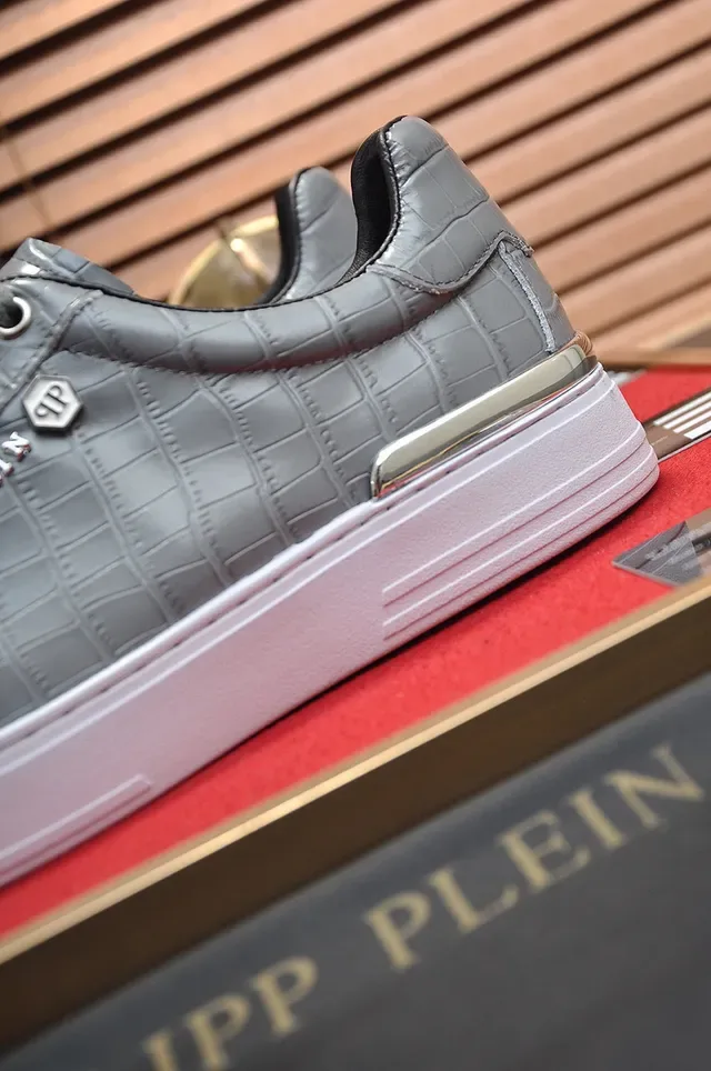 Philipp Plein Tênis Lifestyle Couro Cinza Croc Embossed 2