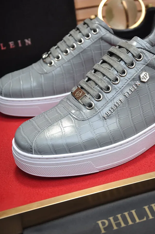 Philipp Plein Tênis Lifestyle Couro Cinza Croc Embossed 3