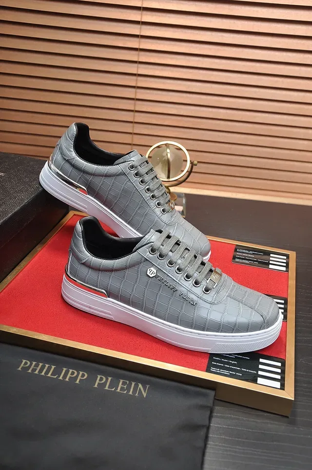 Philipp Plein Tênis Lifestyle Couro Cinza Croc Embossed 5