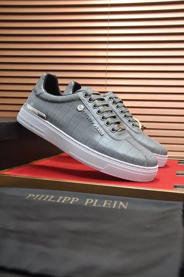 Philipp Plein Tênis Lifestyle Couro Cinza Croc Embossed 6