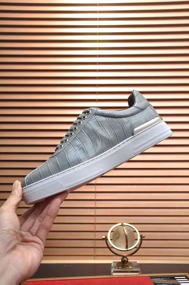 Philipp Plein Tênis Lifestyle Couro Cinza Croc Embossed 7