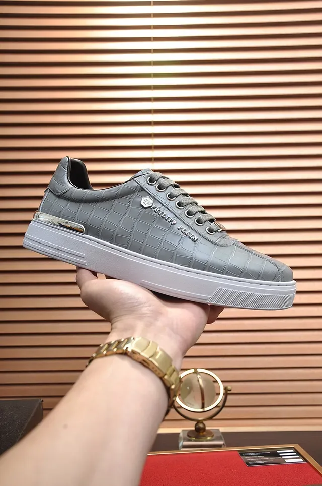 Philipp Plein Tênis Lifestyle Couro Cinza Croc Embossed 8