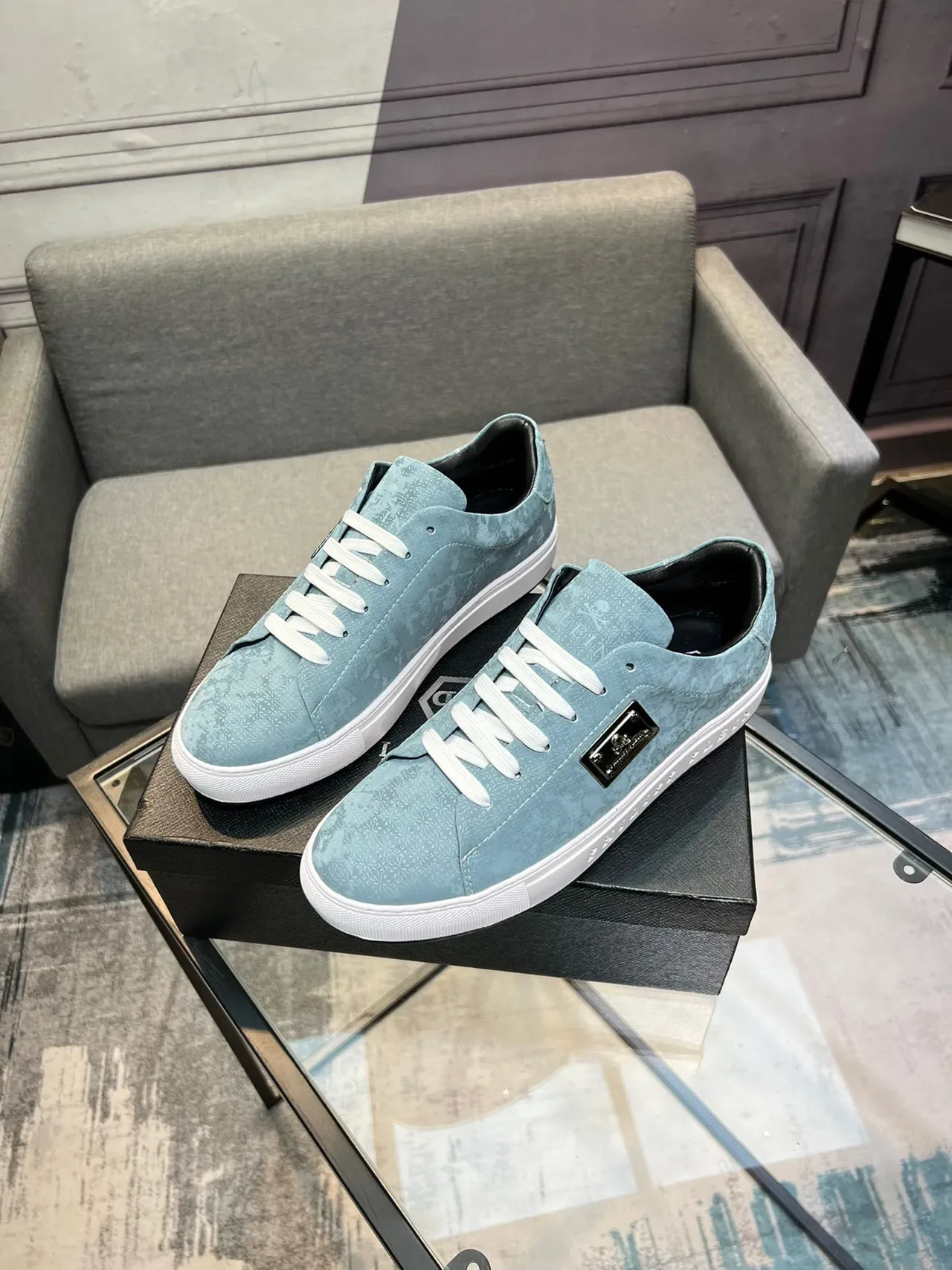 Philipp Plein Light Blue Floral-Print Low-Top Lifestyle Sneaker 3