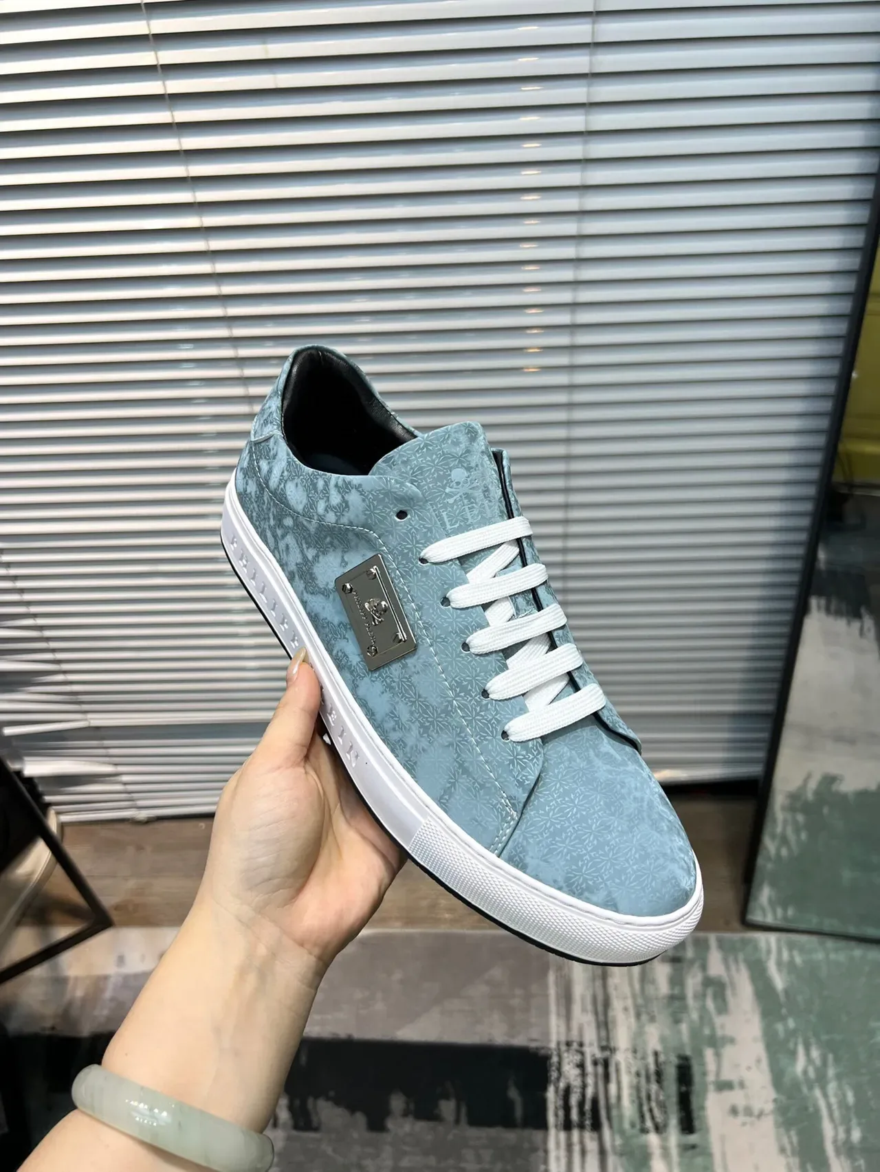 Philipp Plein Light Blue Floral-Print Low-Top Lifestyle Sneaker 6