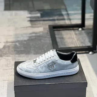 Philipp Plein Metallic Silver Low-Top Lifestyle Sneakers