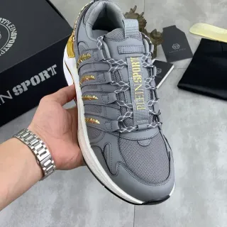 Philipp Plein Plein Sport Gray and Gold Spike Detail Lifestyle Sneakers