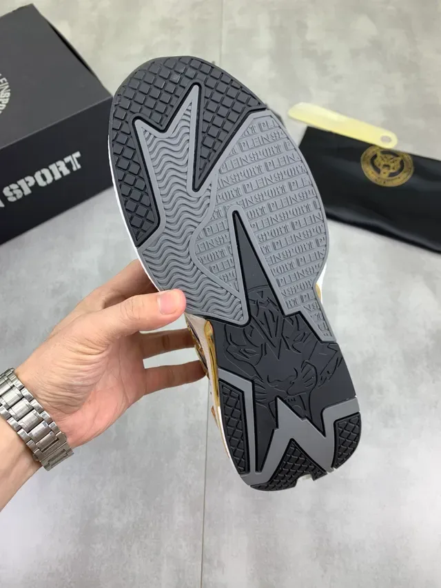Philipp Plein Plein Sport Gray and Gold Spike Detail Lifestyle Sneakers 2
