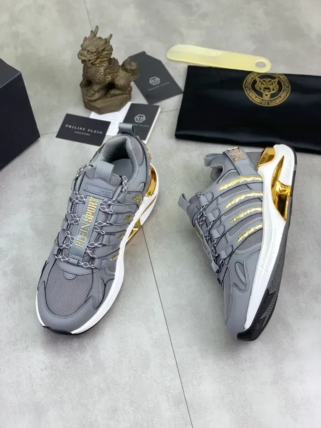 Philipp Plein Plein Sport Gray and Gold Spike Detail Lifestyle Sneakers 5