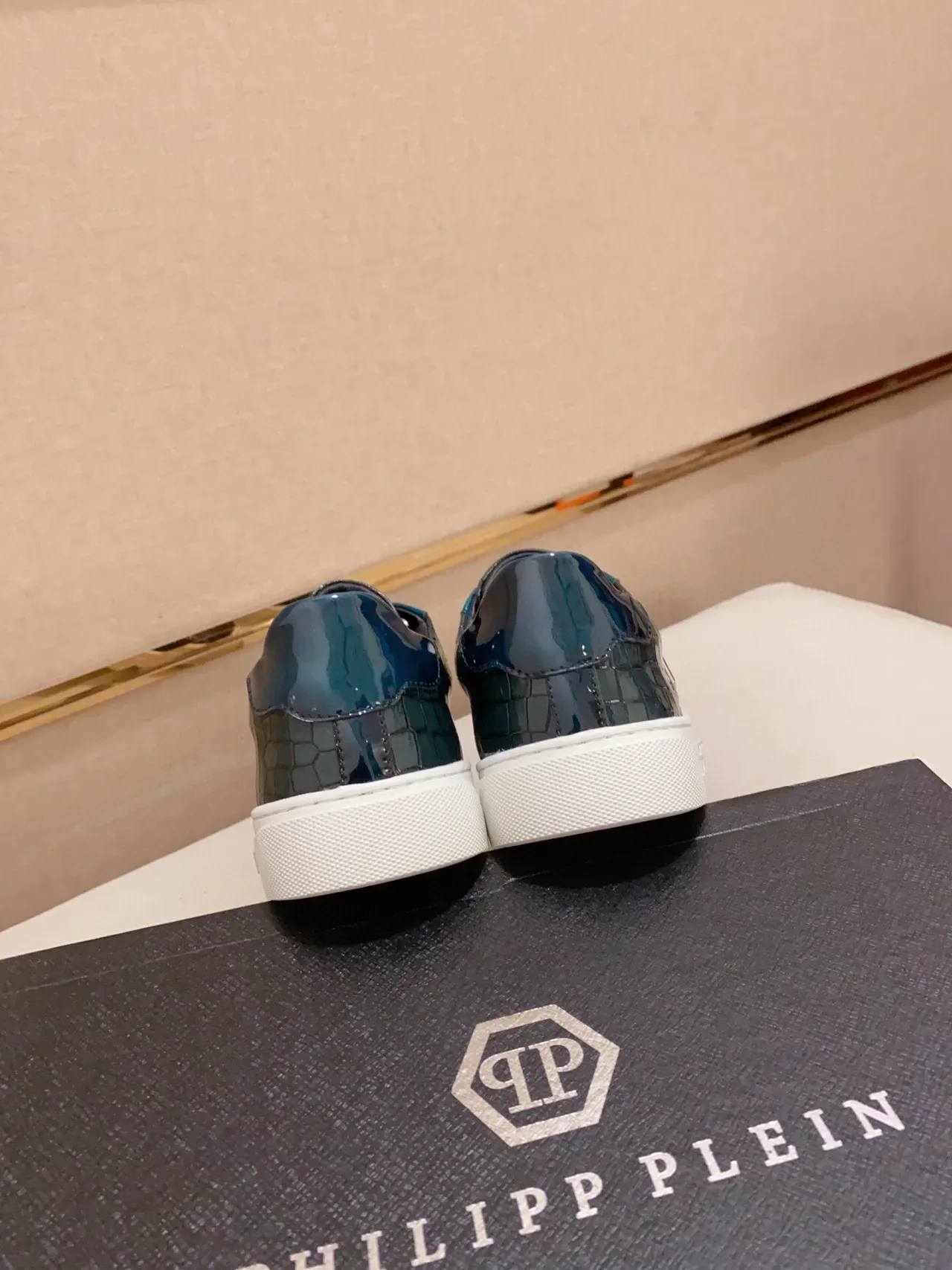 Philipp Plein PP Logo Croc-Embossed Teal लाइफस्टाइल स्नीकर 7