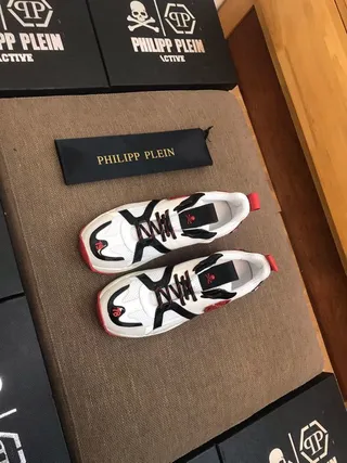 Philipp Plein PP Sport Suela blanca y negra Malla y recubrimiento sintético Zapatillas con suela gruesa 4