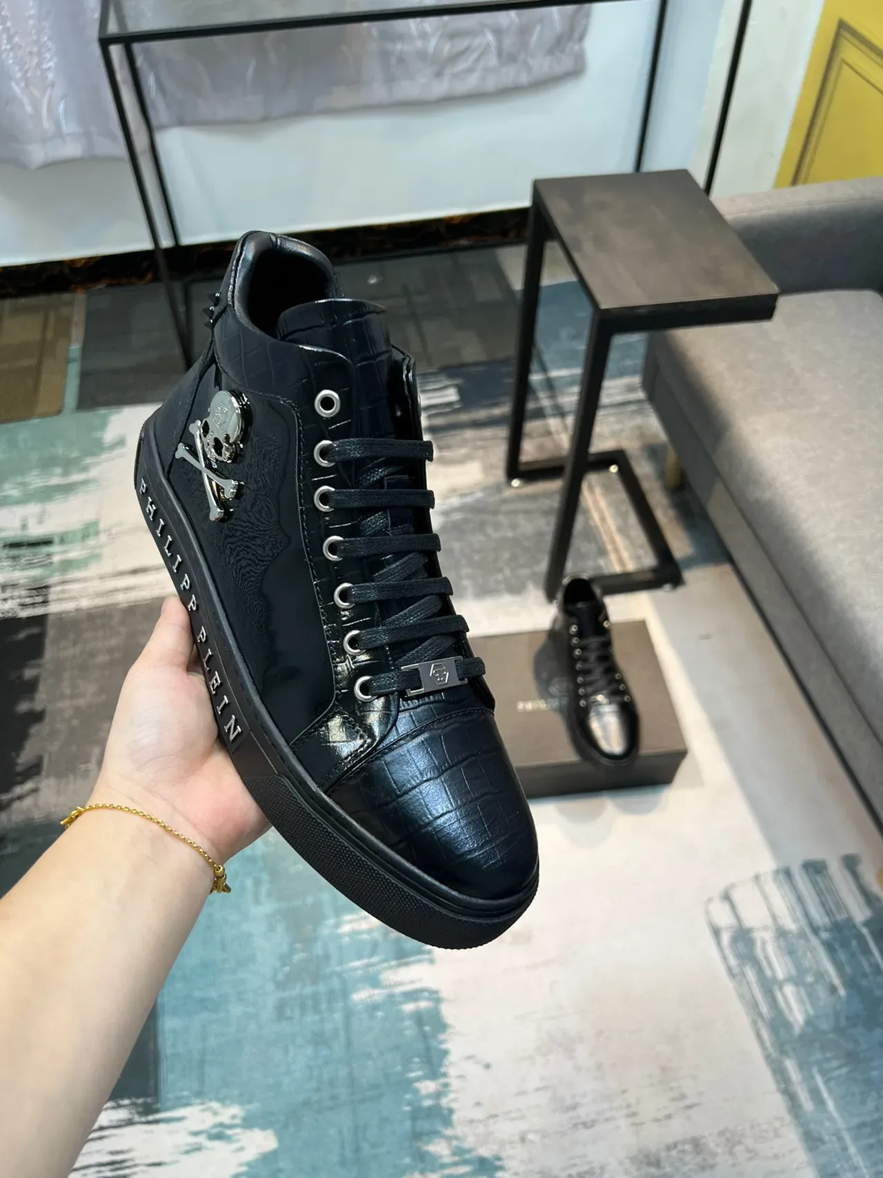 Philipp Plein Skull हाई टॉप कालो लाइफस्टाइल स्निकार्स 6