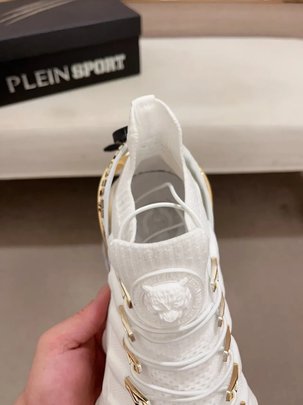 Philipp Plein Sport White and Gold Chunky Sneaker 4