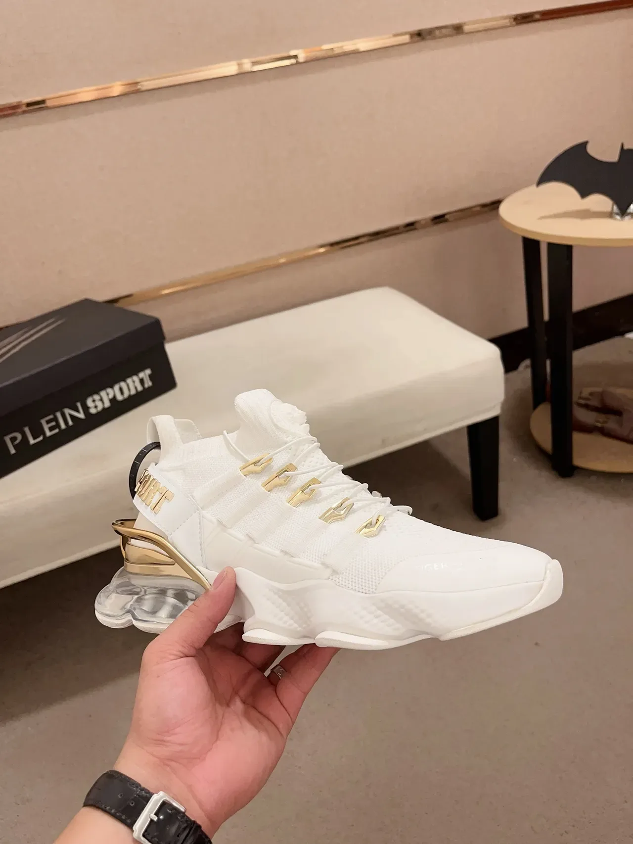 Philipp Plein Sport White and Gold Chunky Sneaker 5