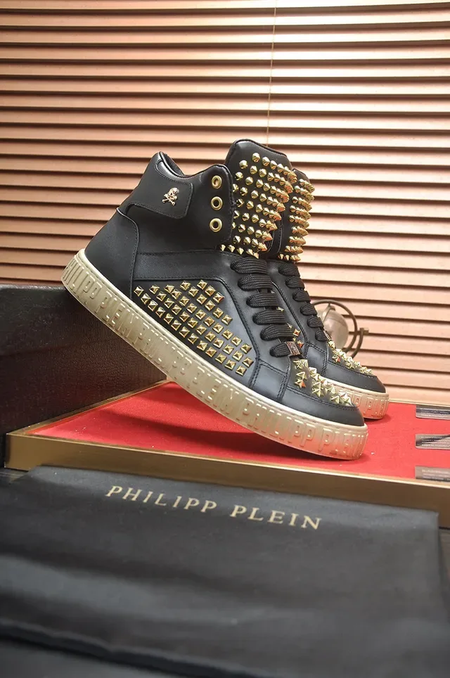 Philipp Plein Tênis Lifestyle com Tachas Alto Preto Dourado 4