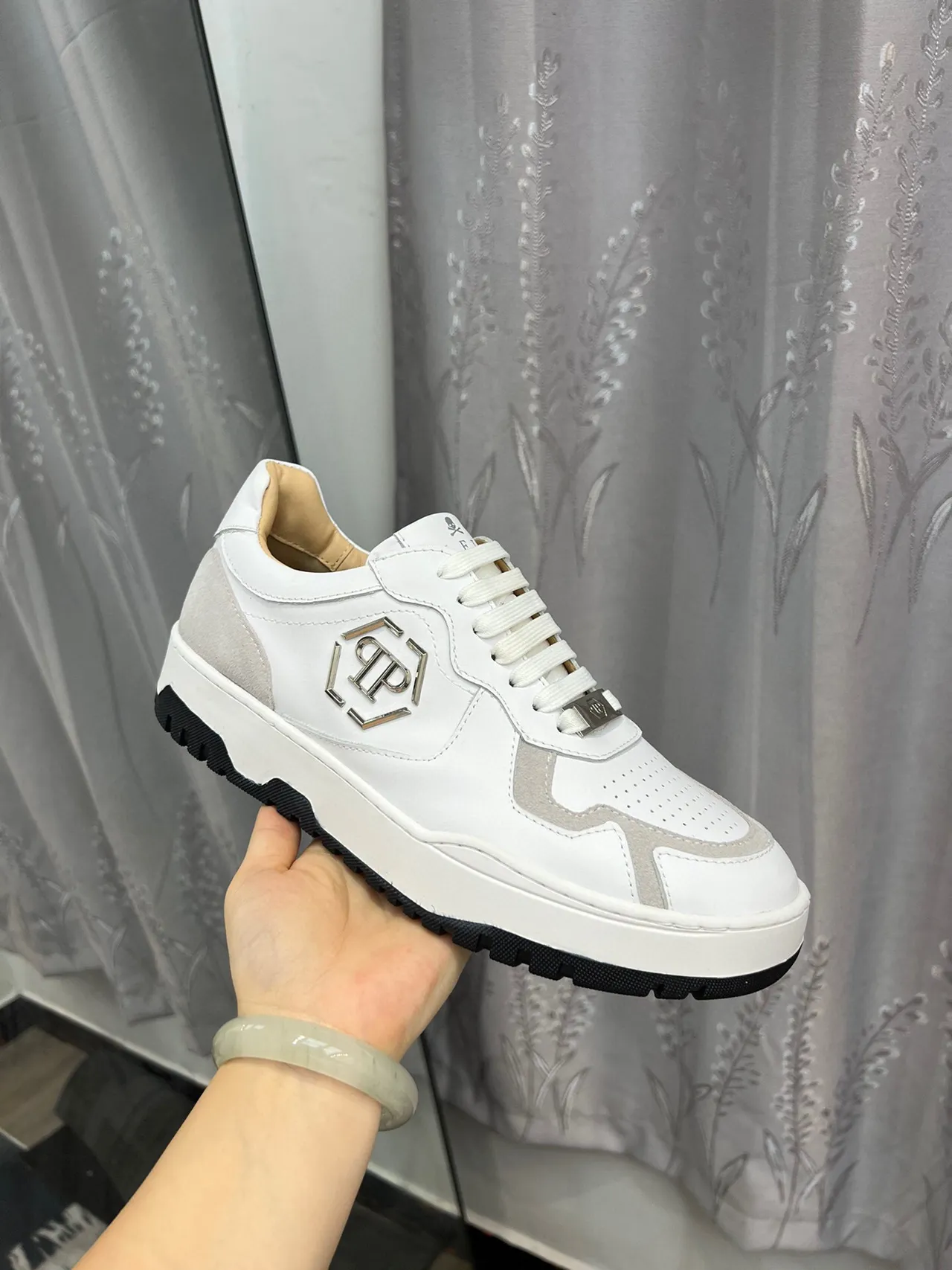 Philipp Plein White Beige Monogrammed Two-Tone Lifestyle Sneakers 6