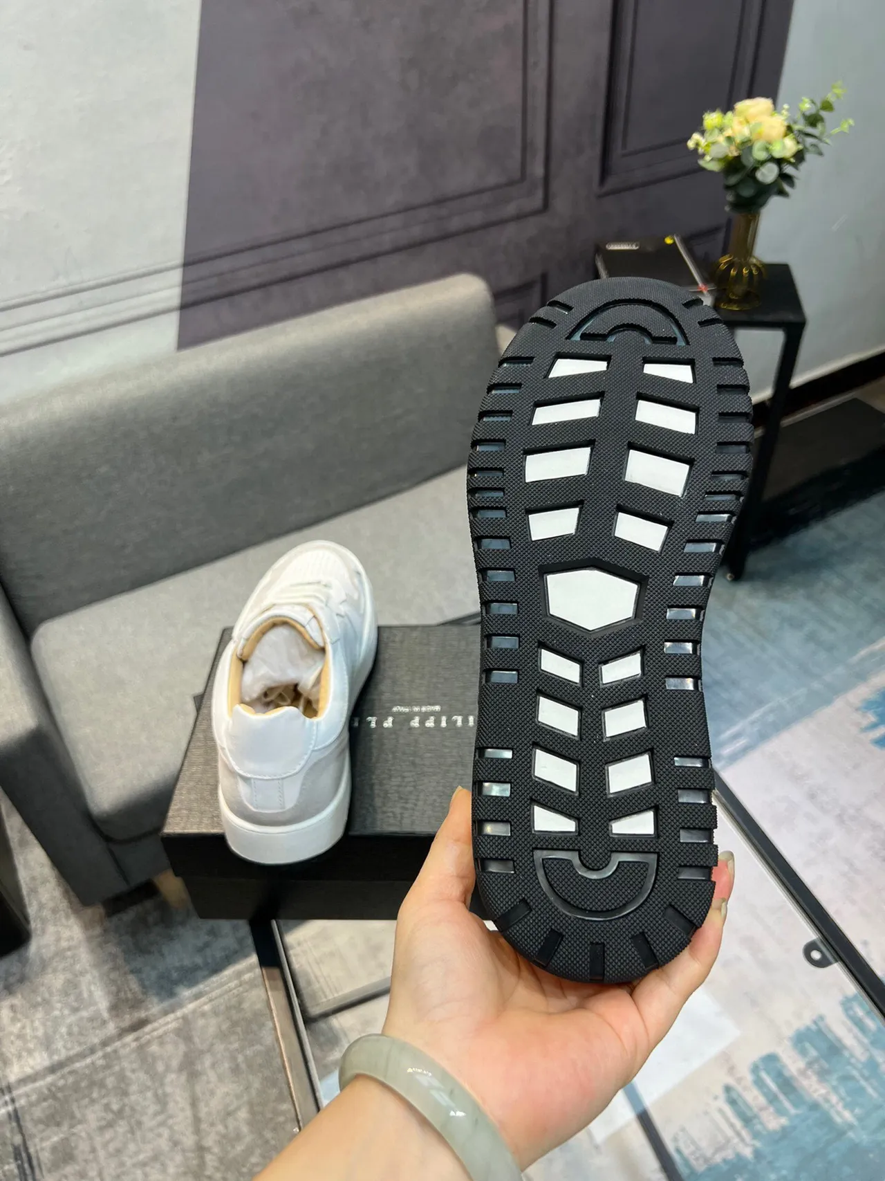 Philipp Plein White Beige Monogrammed Two-Tone Lifestyle Sneakers 7