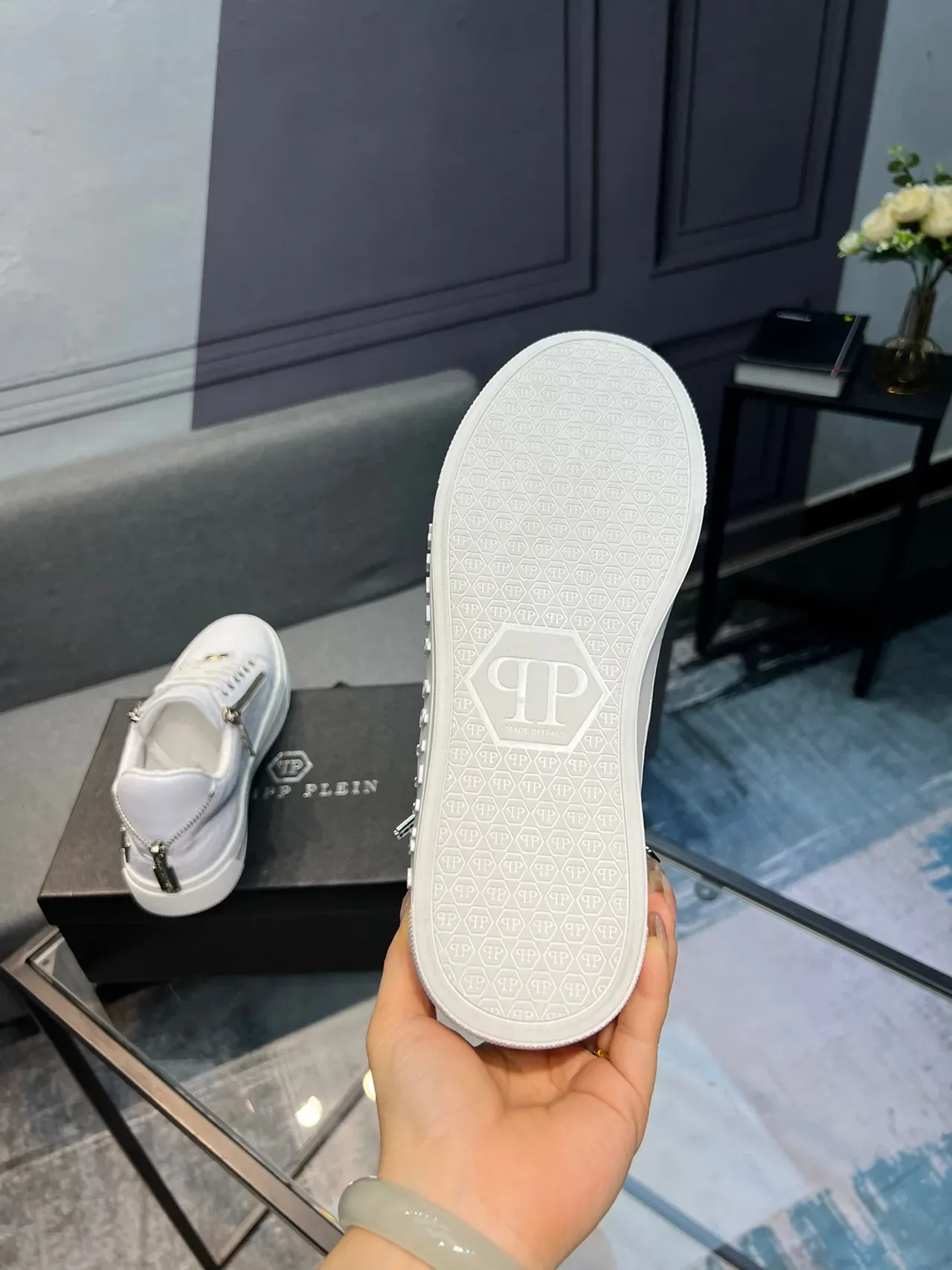 Philipp Plein Tênis Lifestyle Branco Couro Texturizado Detalhe de Zíper 7