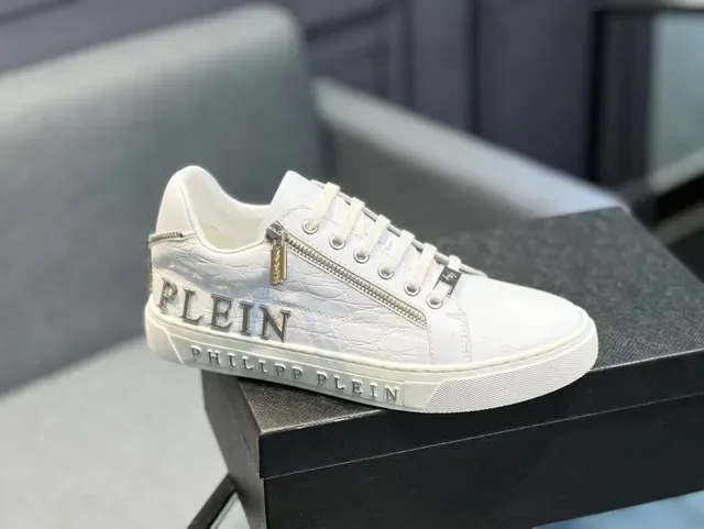 Philipp Plein Tênis Lifestyle Branco Couro Texturizado Detalhe de Zíper 9