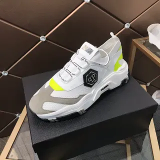 Philipp Plein White Yellow Sole Laceless Strap Closure Chunky Sneakers