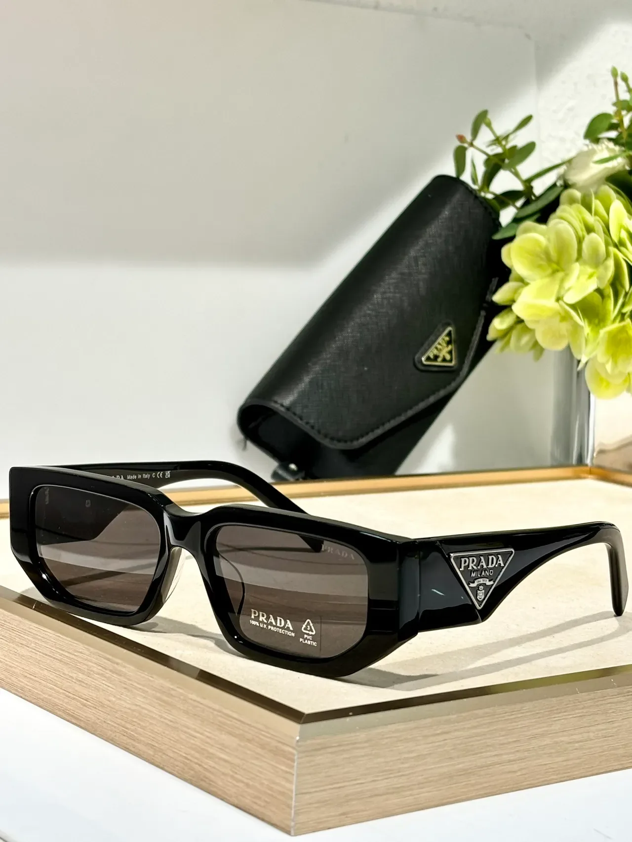 Prada Angular Rectangular Translucent Gray Sunglasses 7