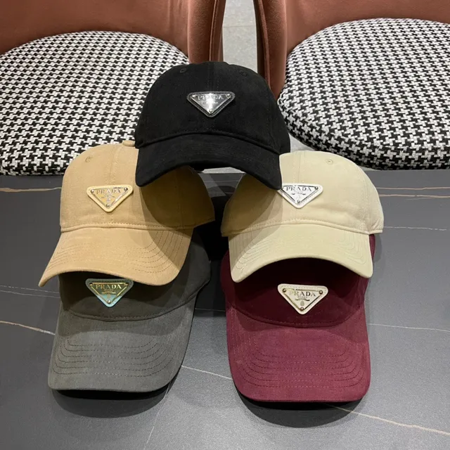 Prada Beige Gold Structured Six-Panel Metal Logo Plaque Baseball Cap 2