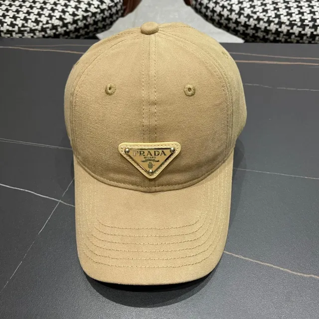 Prada Beige Gold Structured Six-Panel Metal Logo Plaque Baseball Cap 3