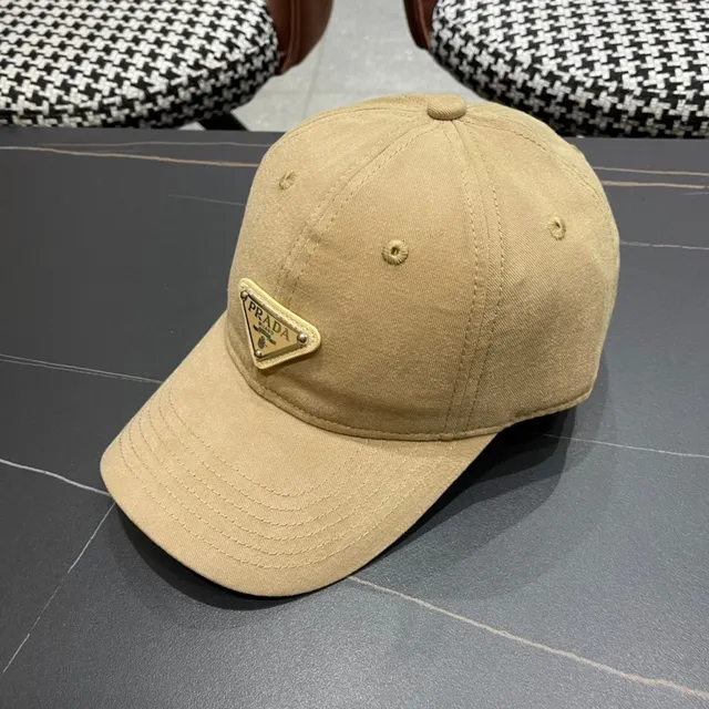 Prada Beige Gold Structured Six-Panel Metal Logo Plaque Baseball Cap 4