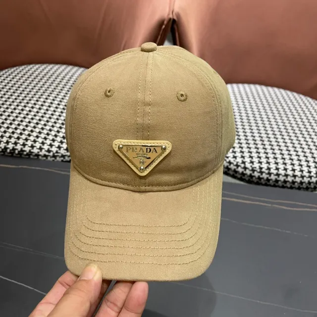 Prada Beige Gold Structured Six-Panel Metal Logo Plaque Baseball Cap 5