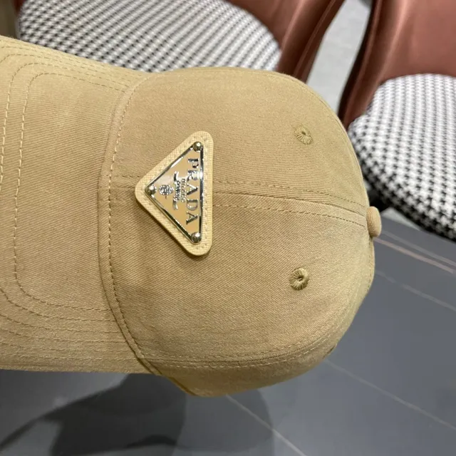 Prada Beige Gold Structured Six-Panel Metal Logo Plaque Baseball Cap 6