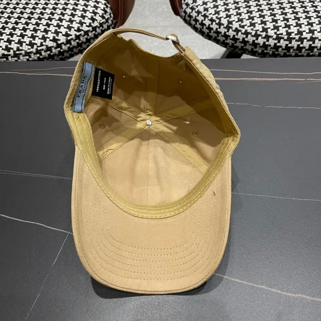 Prada Beige Gold Structured Six-Panel Metal Logo Plaque Baseball Cap 8