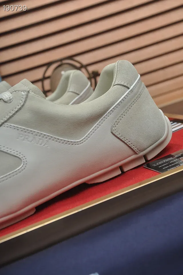 Prada Beige White Panelled Suede And Leather Upper Low-Top Runner Silhouette Lifestyle Sneakers 3