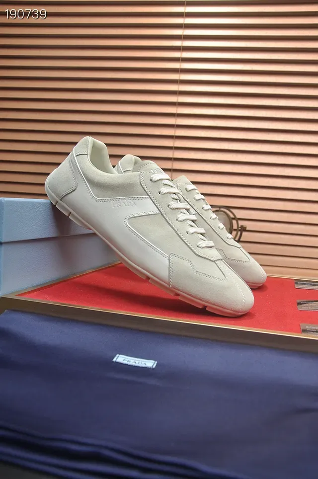 Prada Beige White Panelled Suede And Leather Upper Low-Top Runner Silhouette Lifestyle Sneakers 5