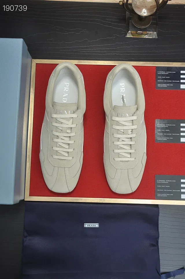 Prada Beige White Panelled Suede And Leather Upper Low-Top Runner Silhouette Lifestyle Sneakers 7