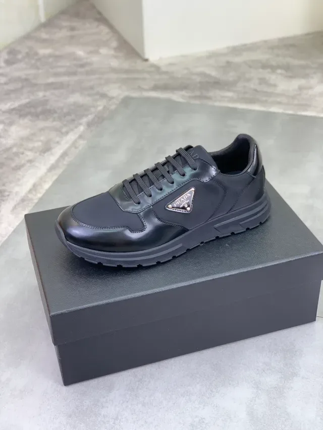 Prada Black Glossy Patent Leather Toe Matte Nylon Side Panels Lifestyle Sneakers 4