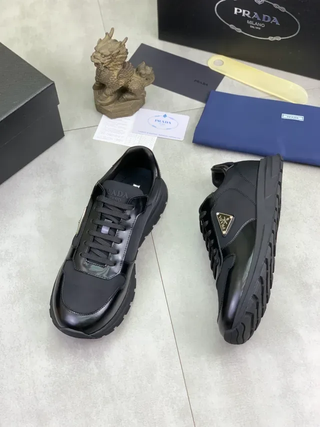 Prada Black Glossy Patent Leather Toe Matte Nylon Side Panels Lifestyle Sneakers 5
