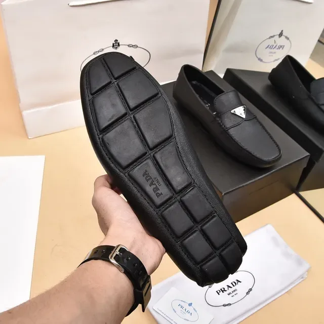 Prada Black Leather Triangle Logo Loafers 5
