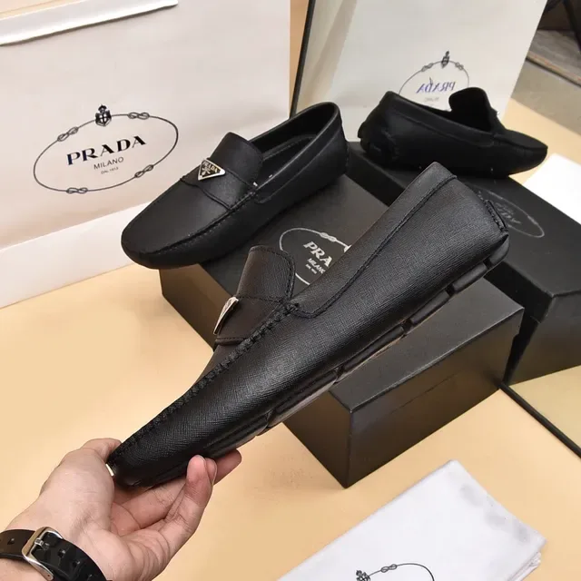 Prada Black Leather Triangle Logo Loafers 7