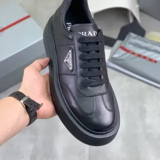 Prada Black Leather Upper Platform Sole Lifestyle Sneakers