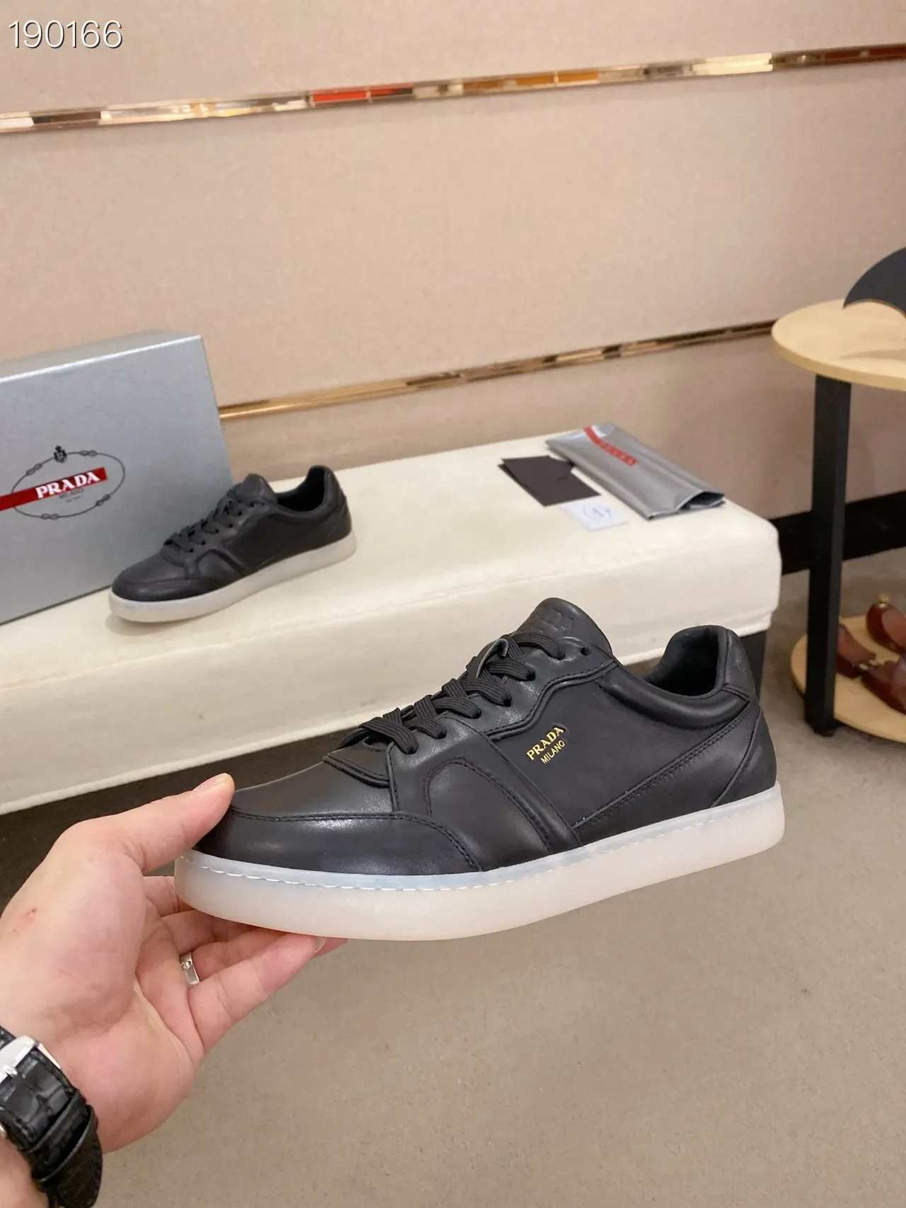 Prada Black Paneled Leather Lifestyle Sneakers 5